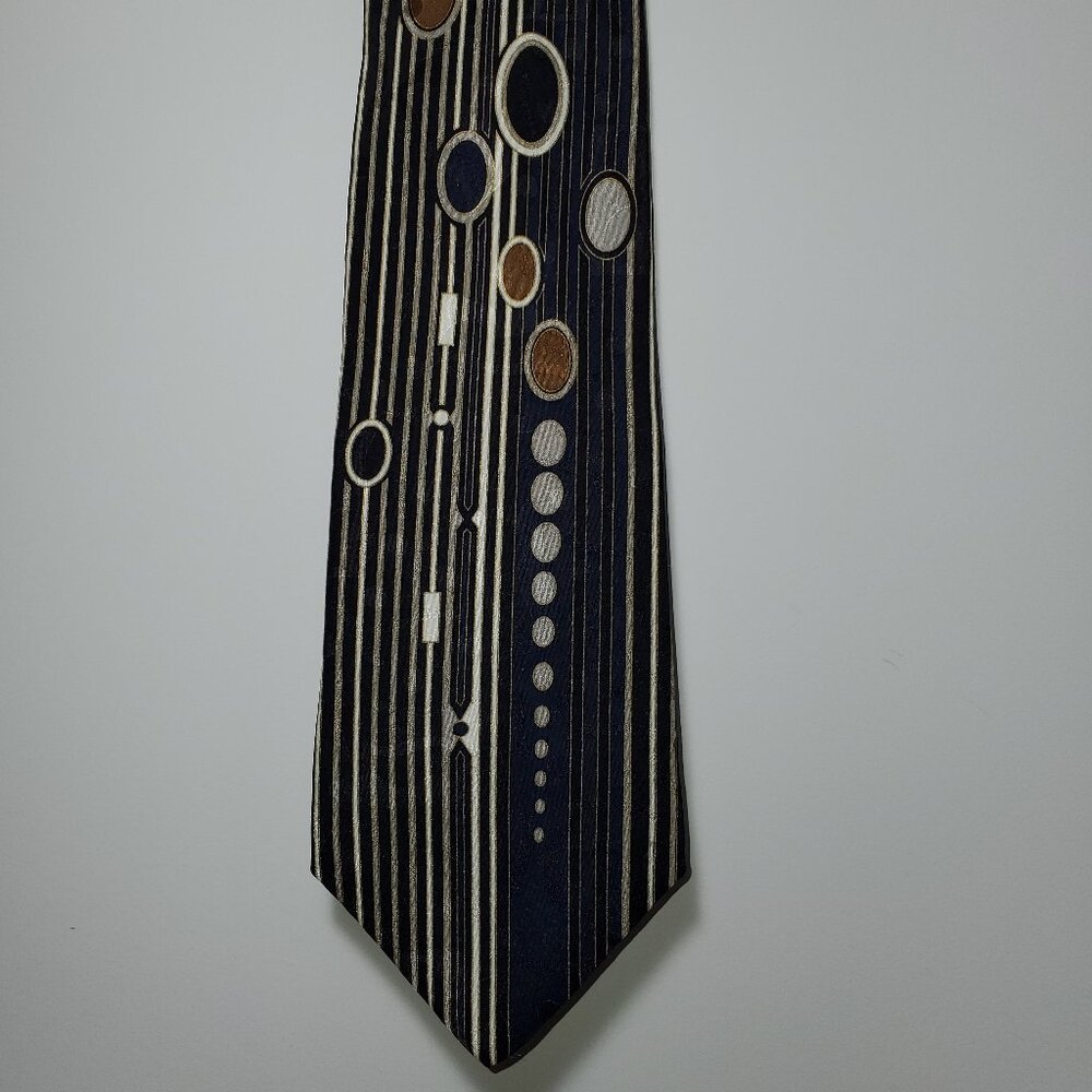 HENRY GRETHEL MENS STRIPE & GEOMETRIC BLACK/GOLD/NAVY TIE
